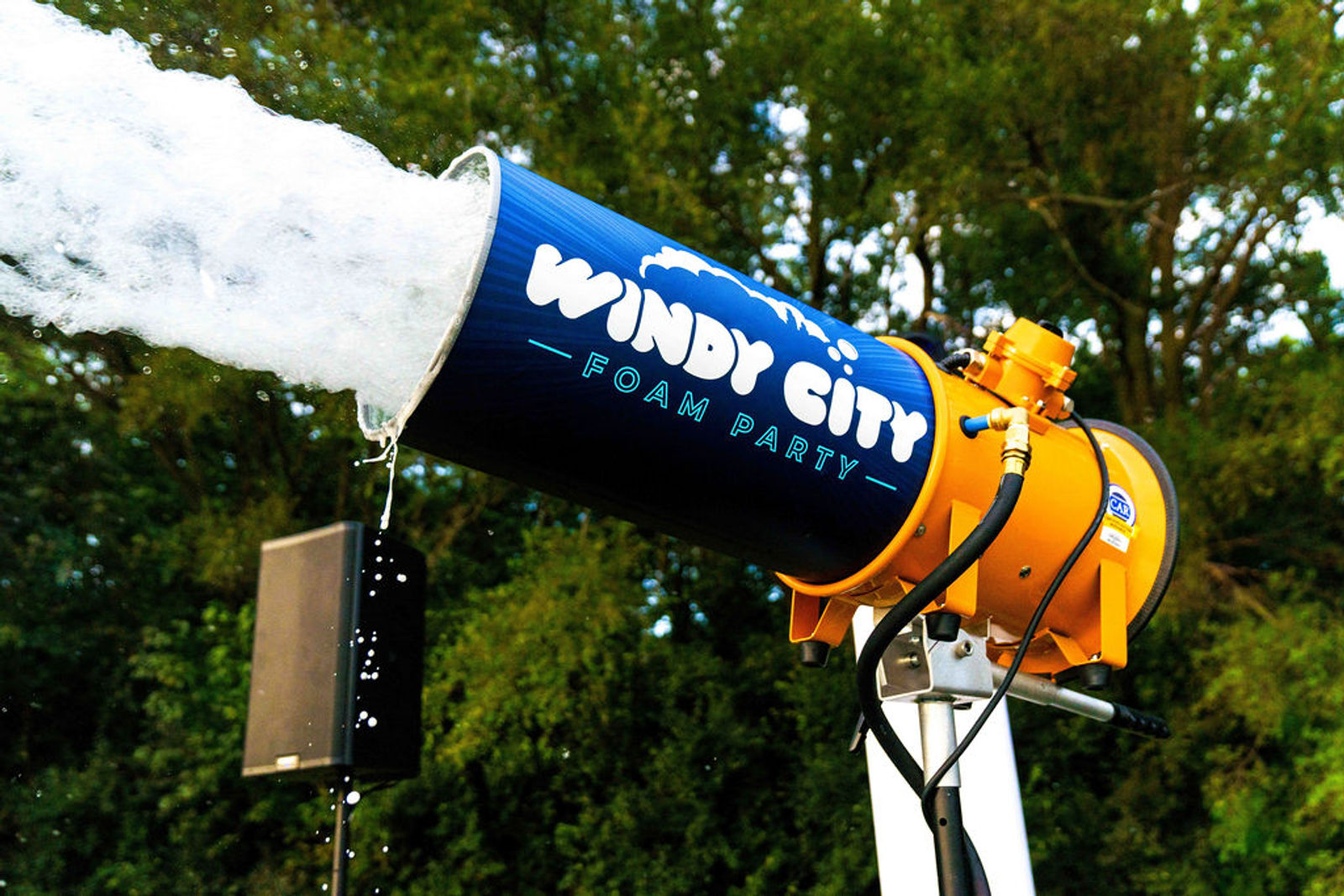 A Windy City Foam branded foam cannon in action